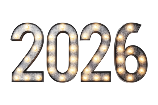 2026 Light Bulb Celebration Numbers on transparent background