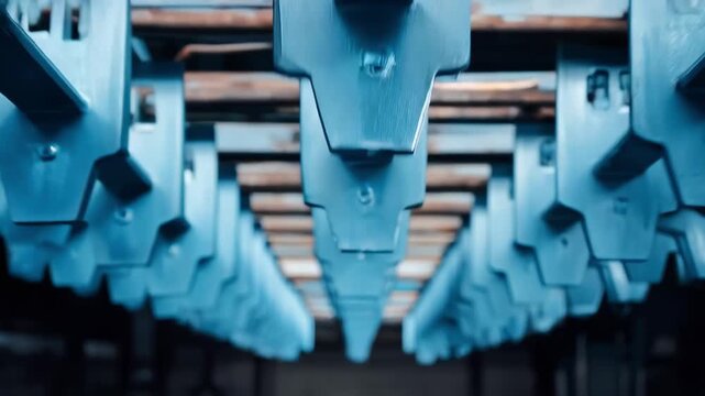 Medium shot of anodized aluminum automotive components drying on a conveyor belt showcasing vibrant corrosionresistant finishes