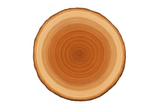 Wood log cross-section showing tree rings texture and growth pattern, natural timber background with transparent design