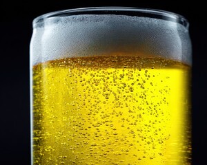 Close Up Of Golden Lager Beer With Bubbles And Foam In A Glass