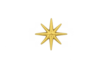Shining gold eight-pointed star symbol on transparent background