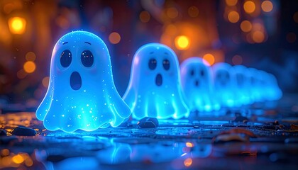 A mesmerizing gathering of luminous and charming spectral figures in a mystical setting