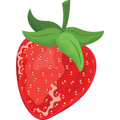 Obraz premium Detailed Pixel Art Strawberry with Green Leaves and Stem Against a Transparent Background Vivid Red and Yellow Seeds