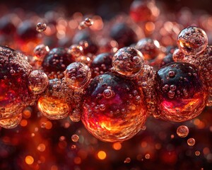 Abstract Red Bubbles With Golden Light Refractions Macro Shot