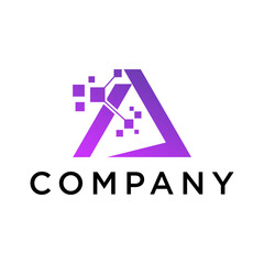 Modern digital letter A logo design with pixelated elements.