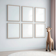 Kids Room Minimalist Interior with Empty Frames and Neutral Decor