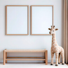 Kids Room Minimalist Interior with Empty Frames and Neutral Decor