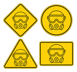 Obraz premium Warning Signs with Gas Mask Icon for Hazardous Environments and Safety