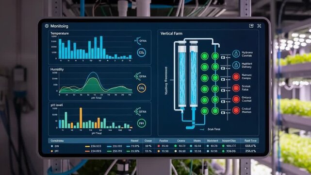 Monitoring Vertical Farming System on Screen in Indoor Facility