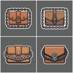 Leather pouches with chains isolated stickers Biker Culture