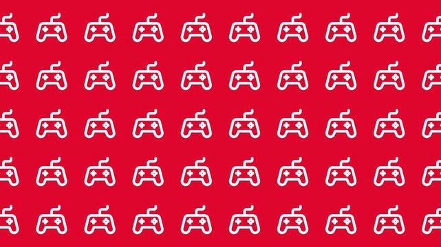 Pattern of white video game controllers on a red background. Ideal for gaming website banners, social media posts, or video gamerelated designs.