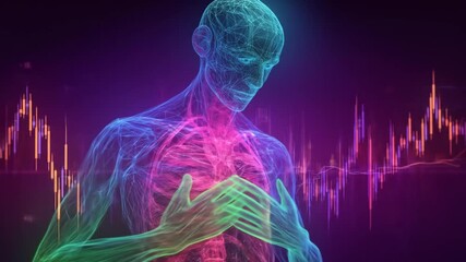 Human body visualization anatomical illustration with data background - Powered by Adobe