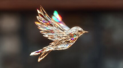 Fototapeta premium a stunning, crystal-like bird sculpture resembling a crystal bird with rainbow-colored feathers