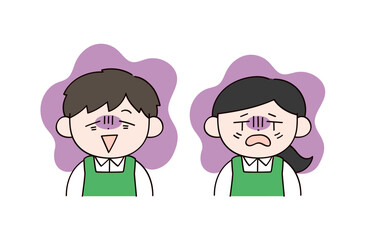 疲れているスーパーの店員イメージの男女イラスト