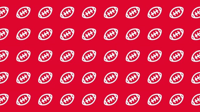 Repeating white football shapes on a red background suitable for sports events banners, digital designs, and team merchandise prints.