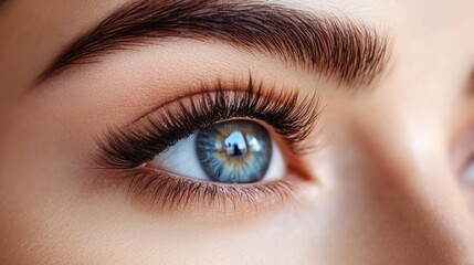 Obraz premium Extreme Close-up of a Beautiful Blue Eye with Long Lashes