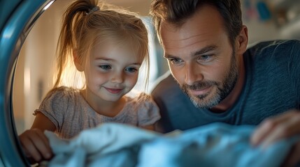 Father and Daughter Looking into Washing Machine