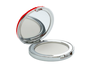 Open compact with face powder and mirror on black