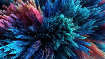 Abstract explosion of vibrant color in a dynamic 3 d rendered composition