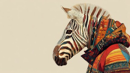 Obraz premium Artistic zebra portrait with textured patterned coat against neutral backdrop