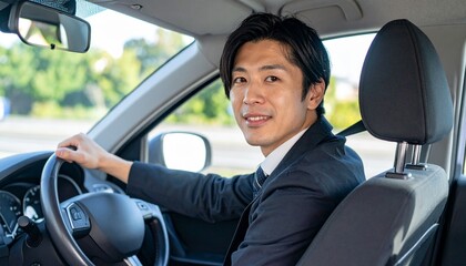 車を運転するビジネスマン