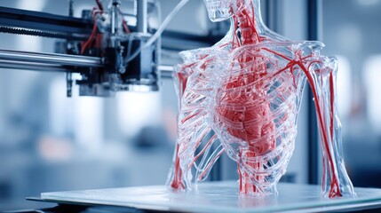 3 d printed human anatomical model with arteries and organs transparent
