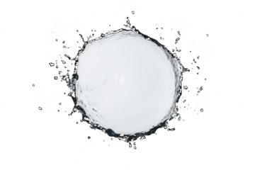 A mesmerizing top-down view of a circular splash of clear water against a white background. the dynamic movement and fluidity. perfect for illustrating purity or freshness in design