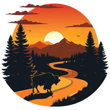 Black Hills of SD with Buffalo on Highway