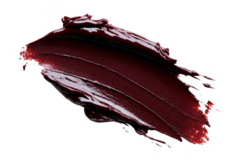 A rich. dark red paint smear elegantly spread across a white canvas. its glossy texture and color. ideal for artistic projects or design backgrounds