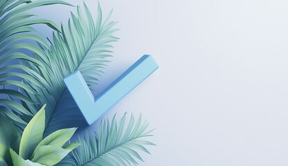 Pale Blue Approval Check Mark Amidst Tropical Greenery Achieving Optimal Compliance Standards Achieving Business Objectives and Affirming Positive Outcomes on Clear Background