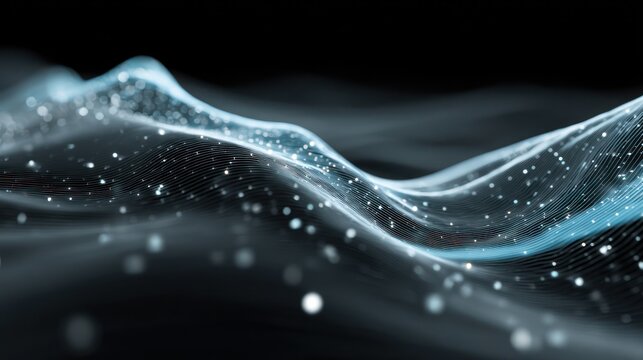 Abstract flowing lines and particles data visualization technology concept