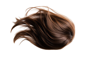 A flowing cascade of rich brown hair elegantly arranged against a clean white background. its texture and shine. ideal for beauty and haircare promotional materials