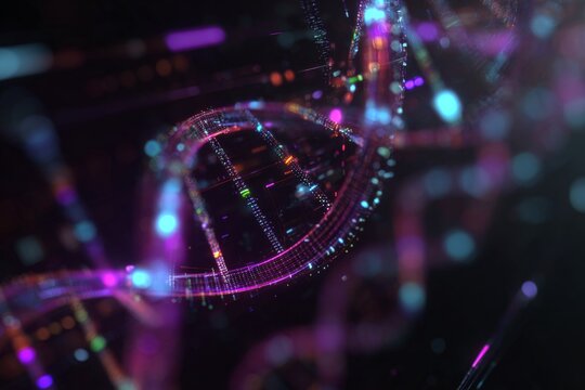 Innovative genetic research at the cutting-edge laboratory. Digital control. Genetics specialist delving deep into digital dna sequences in a high-tech lab. Data visualization. Digital analytics.