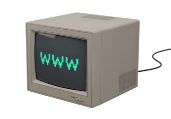 Vintage computer monitor displays green pixelated text signifying global network access