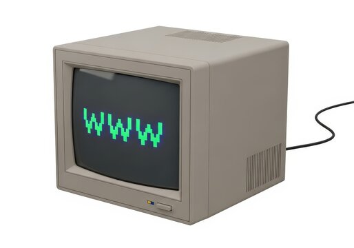 Vintage computer monitor displays green pixelated text signifying global network access