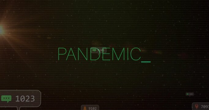 Displaying neon-green PANDEMIC_ with underscore on CRT screen, showing 1023 and orange badge - Powered by Adobe