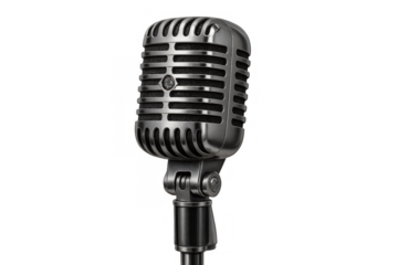 Vintage microphone capturing sound, broadcasting, recording, music, and voice on stage with retro style