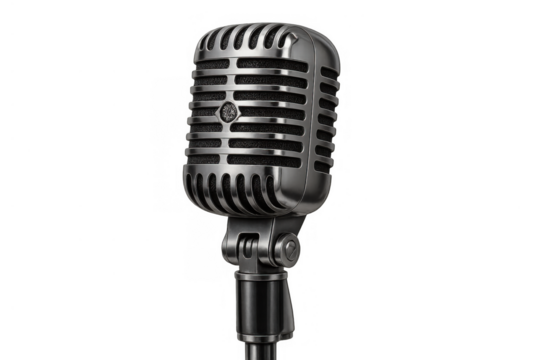 Vintage microphone capturing sound, broadcasting, recording, music, and voice on stage with retro style
