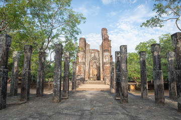 The ancient Buddhist archeological structure known as Lankathilaka  in the city of Polonnaruwa. 