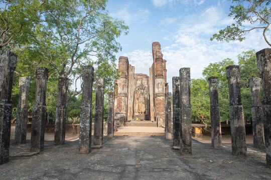 The ancient Buddhist archeological structure known as Lankathilaka  in the city of Polonnaruwa.  - Powered by Adobe