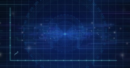 Displaying central data hub glowing within virtual interface, with protractor and turquoise nodes © vectorfusionart