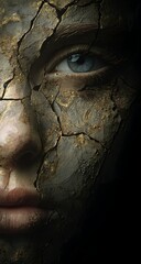 Cracked Earth Beauty Close up Portrait of Face Weathered Texture Skin Earth Tones Cracked Dry Texture Pattern Surface Imperfection