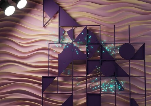 Abstract arrangement, geometric shapes against a textured wavy backdrop - Powered by Adobe