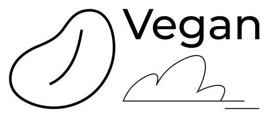 Bean outline next to cloud shape and Vegan text in bold typography. Ideal for sustainability, plant-based lifestyle, eco-awareness, nature, organic products, food branding, health. Simple flat