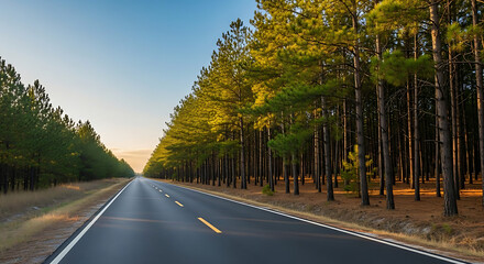 Scenic Road Through Pine Forest A Natural Landscape Journey