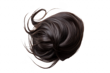A realistic. dark brown hair wig styled in soft waves. placed on a clean white background. its natural texture and shine. ideal for fashion. beauty. or hair styling applications