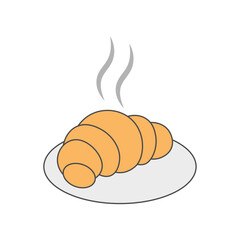 Croissant delight showing a flaky croissant on a plate with a coffee steam swirl. Perfect for cozy breakfasts, café branding, and warm morning themes.