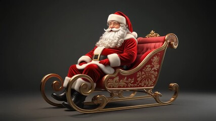 Santa Claus in Red Suit with Sleigh on Dark Gray Background Studio Shot for Festive Holiday Theme