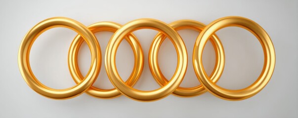 Workplace Culture and Mental Health Concepts. A series of five intertwined golden rings displayed against a simple background, symbolizing unity and connection.