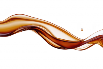 A graceful wave of rich brown liquid flowing elegantly across a white background. capturing the essence of fluid motion. ideal for culinary. beverage. or artistic presentations